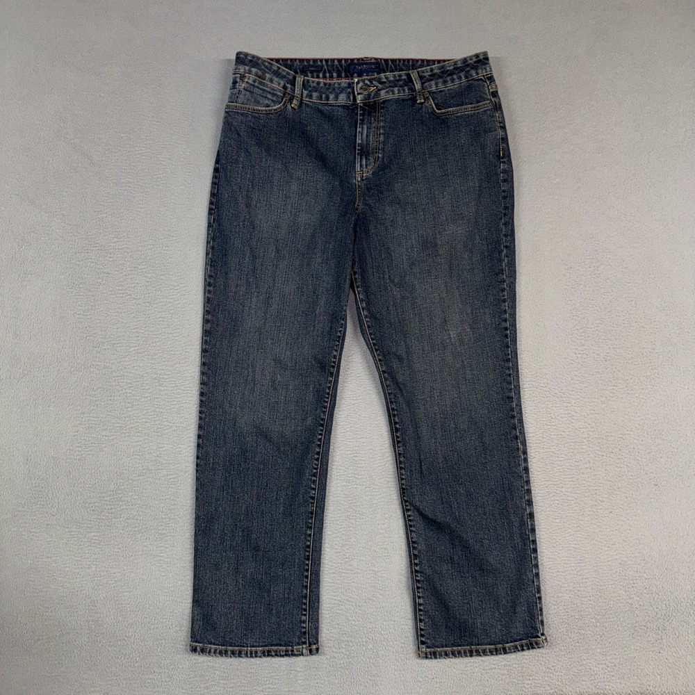 Talbots Jeans Womens 14 Blue Curvy Straight Distressed Denim Cotton Blend Preppy